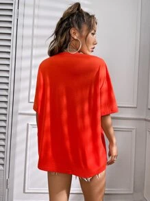SHEIN EZwear Letter Graphic Drop Shoulder Tee - Orange - View 2