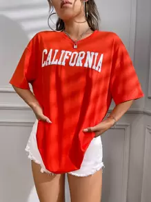 SHEIN EZwear Letter Graphic Drop Shoulder Tee - Orange - View 5