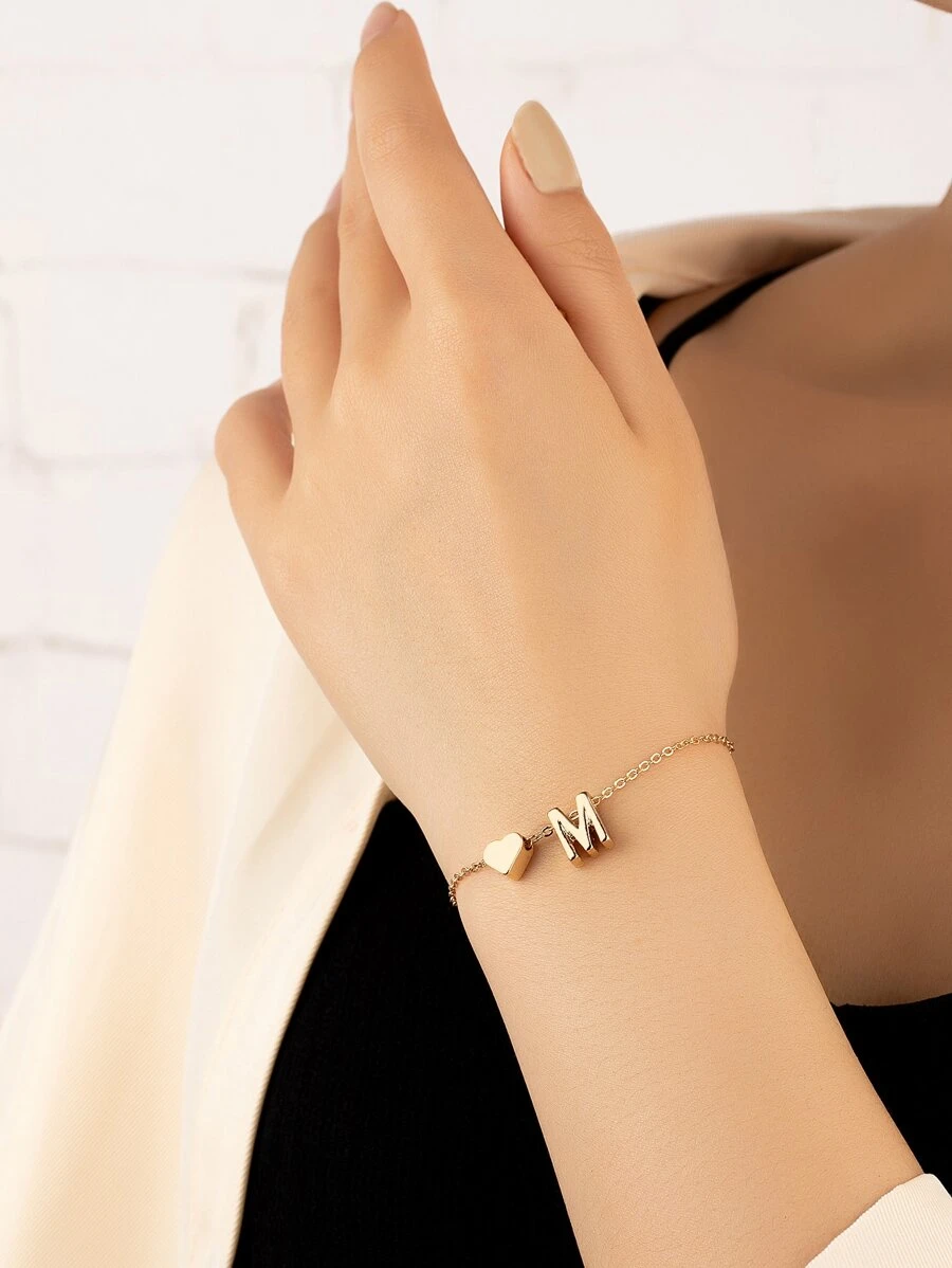 Vòng đeo tay trang trí chữ & trái tim - Vàng - Xem 1