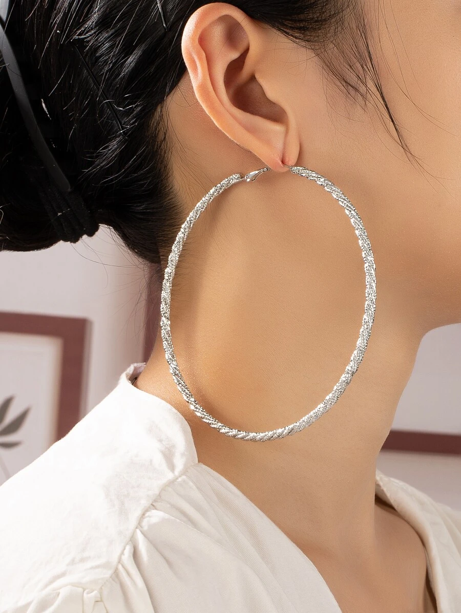 1 Cặp bông tai xoắn hình học cỡ lớn cho nữ - Bạc - Xem 1