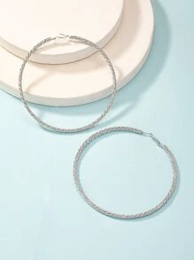 1 Cặp bông tai xoắn hình học cỡ lớn cho nữ - Bạc - Xem 2