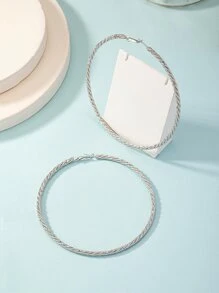 1 Cặp bông tai xoắn hình học cỡ lớn cho nữ - Bạc - Xem 5