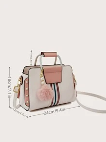 防水、輕盈、商務休閒、可折疊絨球和人造珍珠裝飾方形包適合青少年女大學生、菜鳥和白領，非常適合辦公室、大學、工作、商務、通勤 - 白色 - 查看 4