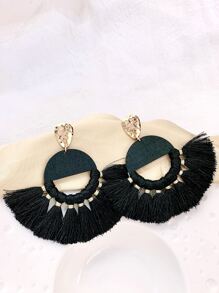 Tassel Drop Earrings - Black - View 1