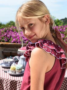 SHEIN Niñas Blusa de lunares con bordado ribete con fruncido - Rosa Roja - Ver 4