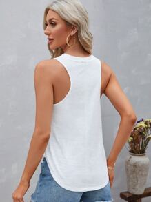SHEIN LUNE V領弧形下擺背心上衣 - 白色 - 查看 2