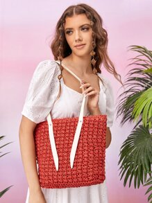 Bolsa de mimbre con diseño de parche - Naranja - Ver 3