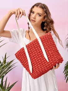 Bolsa de mimbre con diseño de parche - Naranja - Ver 4