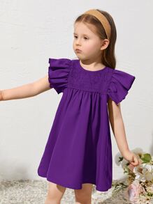 SHEIN 小女童打褶蝴蝶袖洋裝