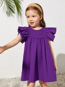 SHEIN 小女童打褶蝴蝶袖洋裝