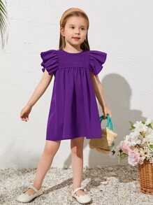 SHEIN 小女童打褶蝴蝶袖洋裝