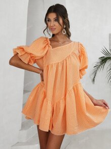 Simplee Women's Casual Loose Plaid Mini Dress, Suitable For Summer Vacation, Music Festival, Airport Travel, Cute
