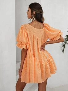 Simplee 女士休闲宽松格子迷你连衣裙，适合暑假、音乐节、机场旅行，可爱