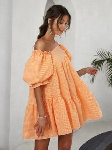 Simplee 女士休闲宽松格子迷你连衣裙，适合暑假、音乐节、机场旅行，可爱