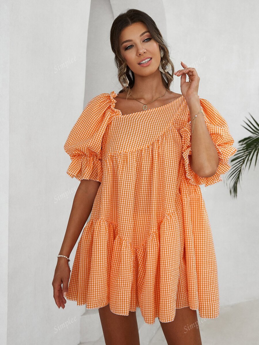 Simplee Women's Casual Loose Plaid Mini Dress, Suitable For Summer Vacation, Music Festival, Airport Travel, Cute