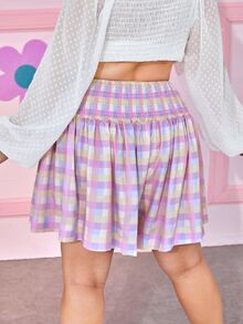 Plus Plaid Print Shirred Wide Leg Shorts - Multicolor - View 2