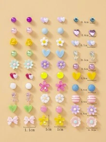 30pairs Flower & Heart Decor Stud Earrings Valentines - Multicolor - View 6