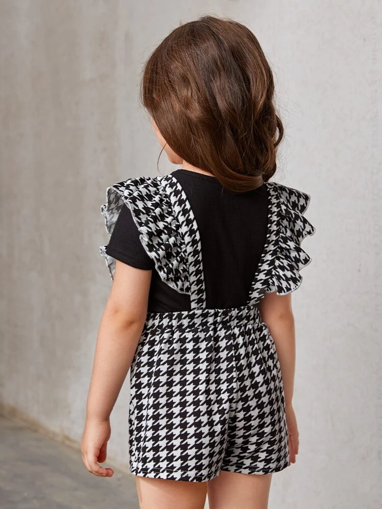 SHEIN Jong meisje T-shirt & Hondentandprint Ruchestrim Romper - Zwart & wit - Bekijken 2