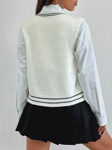 SHEIN Unity 麻花編織板球毛衣背心不帶襯衫 - 白色 - 查看 2