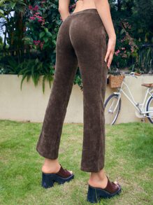 SHEIN ICON Quần ống loe 90s Tăng thấp Nút phía trước - Cà phê nâu - Xem 2