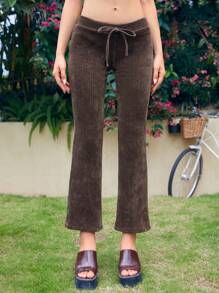 SHEIN ICON Quần ống loe 90s Tăng thấp Nút phía trước - Cà phê nâu - Xem 3