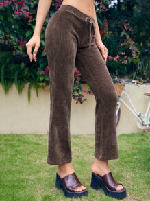 SHEIN ICON Quần ống loe 90s Tăng thấp Nút phía trước - Cà phê nâu - Xem 5