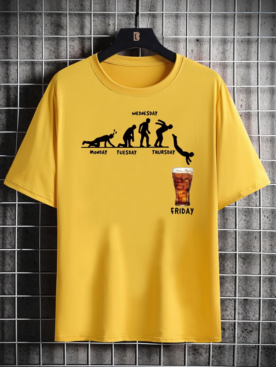 Manfinity Homme Men Letter & Drink Print Tee - Yellow - View 1