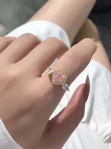 方晶鋯石愛心裝飾開口戒指 - 彩色 - 查看 1