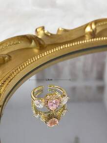 方晶鋯石愛心裝飾開口戒指 - 彩色 - 查看 3