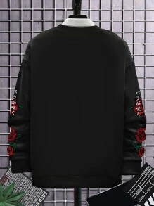 Manfinity Homme Men Rose & Japanese Letter Graphic Drop Shoulder Pullover Without Shirt - Black - View 2
