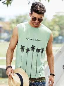 Manfinity RSRT Men Letter & Tropical Print Tank Top - Mint Green - View 1