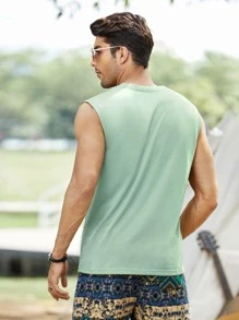 Manfinity RSRT Men Letter & Tropical Print Tank Top - Mint Green - View 2