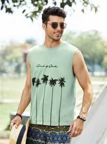 Manfinity RSRT Men Letter & Tropical Print Tank Top - Mint Green - View 3