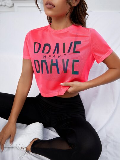 Letter Graphic Crop Sports Tee Without Camisole