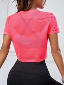 SHEIN Sports Letter Graphic Crop Sports Tee Without Camisole