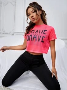 SHEIN Sports Letter Graphic Crop Sports Tee Without Camisole