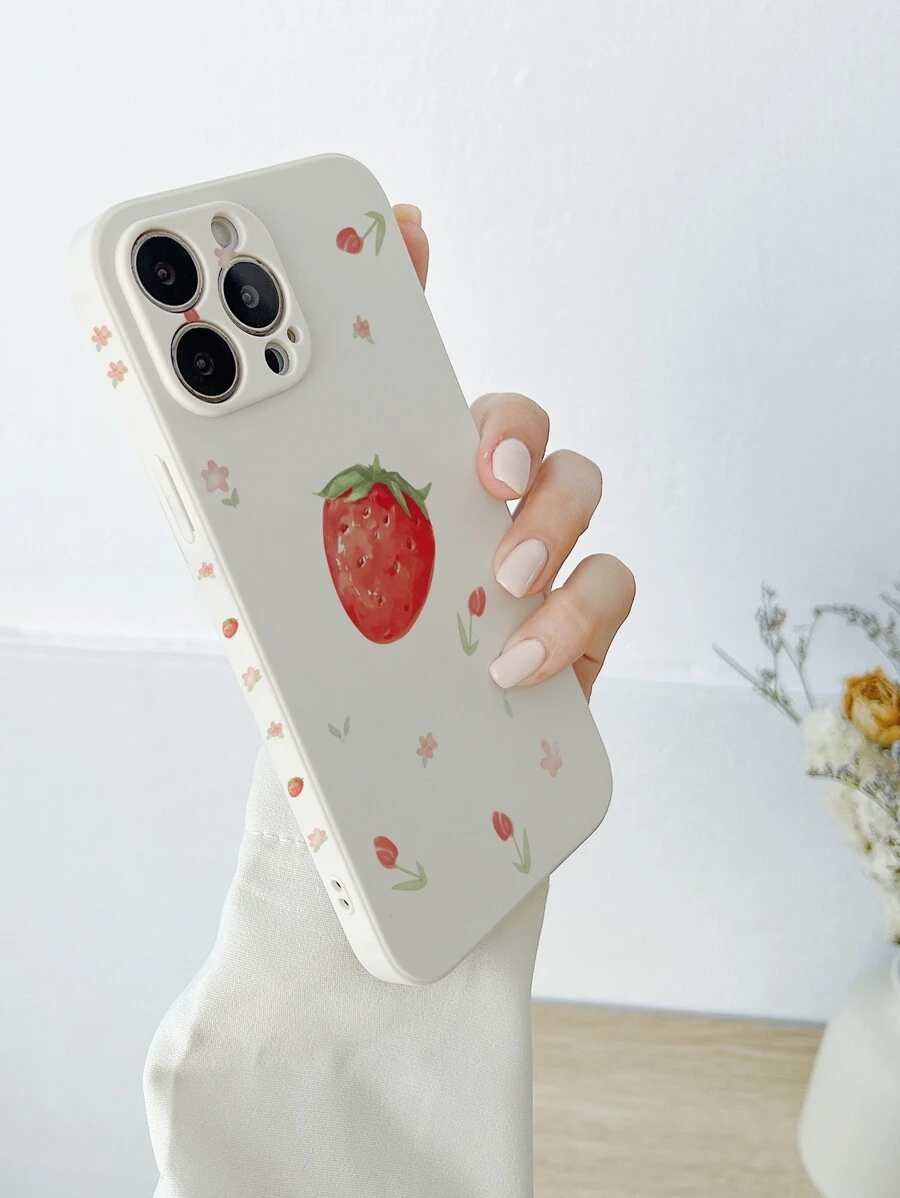 Funda para móvil con patrón de fresa - Beis - Ver 1