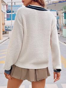 Drop Shoulder Cable Knit Cricket Jumper - Beige - View 2