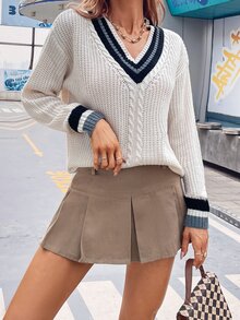 Drop Shoulder Cable Knit Cricket Jumper - Beige - View 5