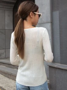 DAZY Solid V Neck Jumper - White - View 2