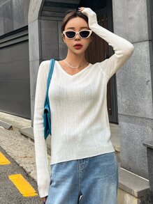 DAZY Solid V Neck Jumper - White - View 5