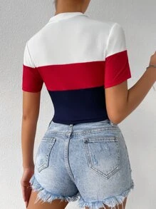 SHEIN EZwear 撞色小高領條紋針織T恤