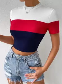 SHEIN EZwear 撞色小高領條紋針織T恤