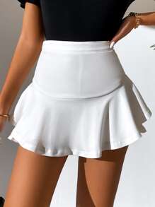 SHEIN Tall High Waist Ruffle Hem Skort - White - View 3