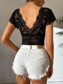 SHEIN Tall 貝殼邊蕾絲連身背心不附胸罩