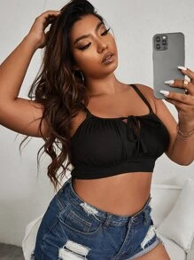 SHEIN Swim Curve Plus Knot Front Cut Out Bikini Top - Black - View 3