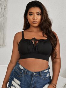 SHEIN Swim Curve Plus Knot Front Cut Out Bikini Top - Black - View 4