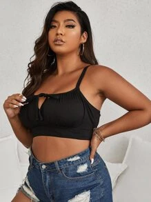 SHEIN Swim Curve Plus Knot Front Cut Out Bikini Top - Black - View 5