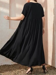 Mulvari Vestido smock con bordado geométrico de cuello con abertura de ojo - Negro - Ver 2