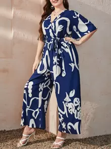 Mulvari Bộ đồ liền thân ống rộng in họa tiết bướm thời trang mùa hè - Màu xanh hải quân - Xem 5